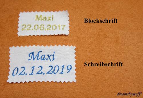 2. Stickerei Name - Datum Schrift dick