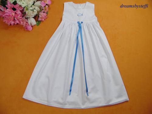 Taufkleid lang - Leinwand - gesticktes Motiv - Satin