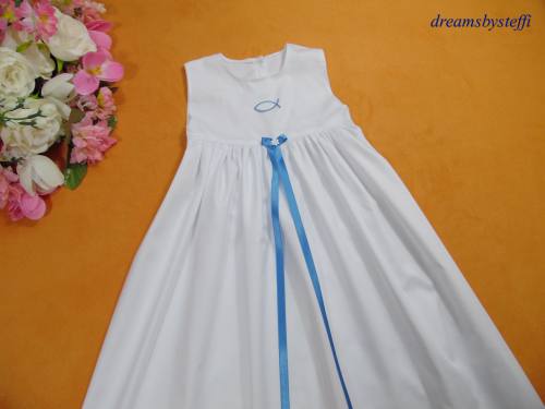 Taufkleid lang - Leinwand - gesticktes Motiv - Satin