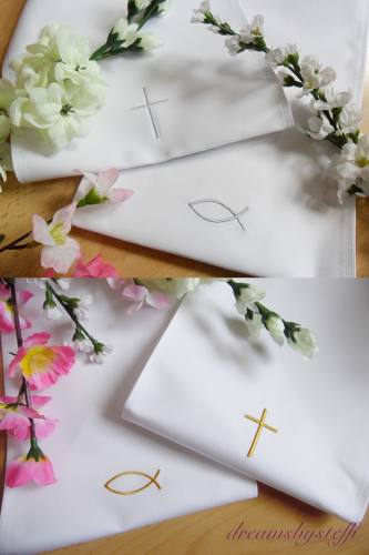 Taufschal mit Spitze Kreuz-Wellen Leinwandb.
