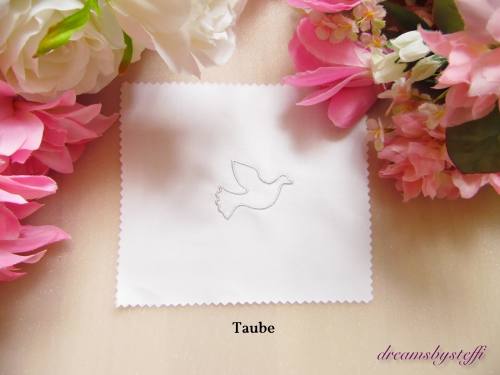 Taufschal mit Spitze/Stickerei Name-Datum Leinwandb.