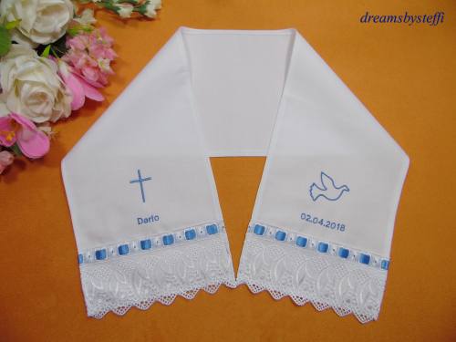 Taufschal mit Spitze Stickerei Taube
